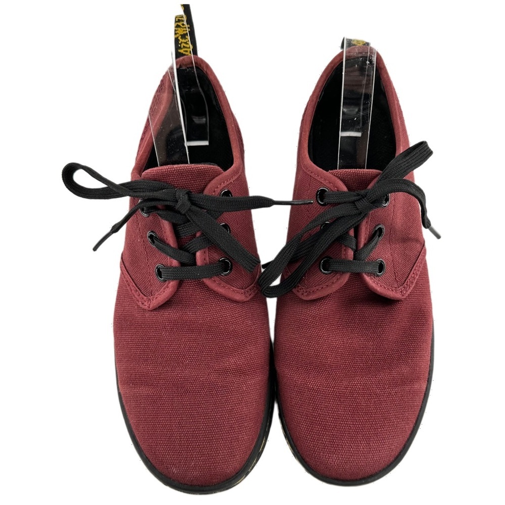 Dr Martens Womens Soho Flats Size 38 7 Burgundy Canvas Lace Up Sneakers